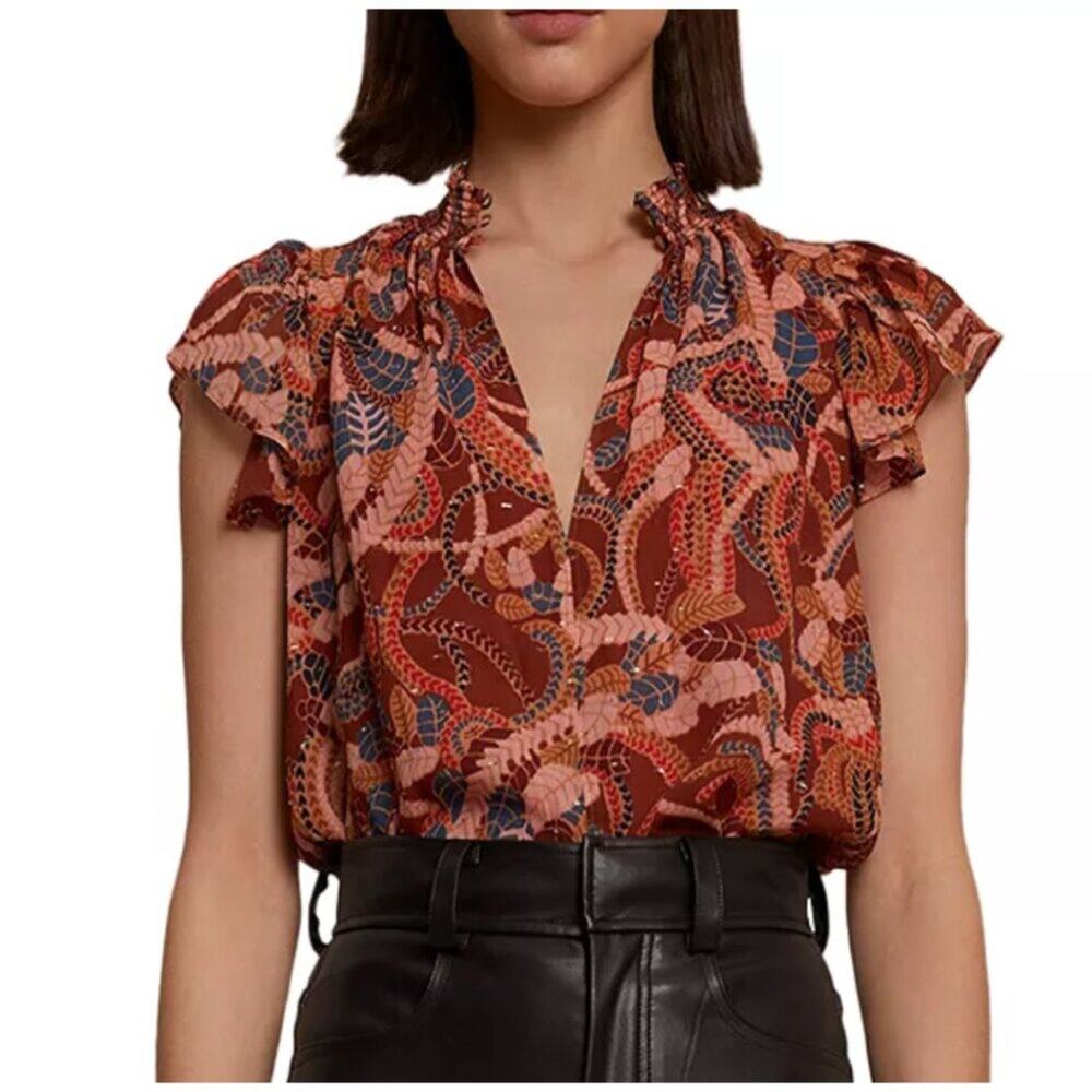 A.L.C. Hayley Silk-Blend Printed Blouse